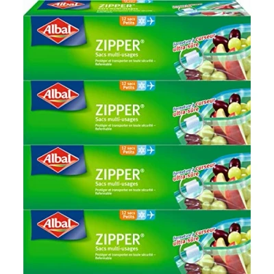 Imagen de Albal 12 Bolsas Multiusos, Deslizador Cremallera, Hermético, Juego de 4 Cajas, 1 L