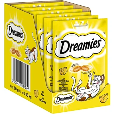 Imagen de Dreamies Bocadillos para gatos con sabor a queso, 6 x 60 g, crujientes y cremosos por dentro