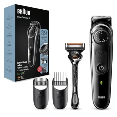 Imagen de Braun Recortadora de Barba Series 5, Máquina Cortar Pelo, Cortapelos Hombre para Cara y Pelo con Láminas Afiladas Larga Duración Maquinilla Gillette, 39 Ajustes Longitud, BT5342, Negro/Gris