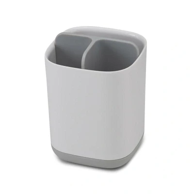 Imagen de Joseph EasyStore Soporte Porta Cepillo y Pasta de Dientes, Compatible con Cepillos Eléctricos Tradicionales, 3 Compartimentos, Almacenamiento Baño Desmontable, Mediano, Blanco/Gris