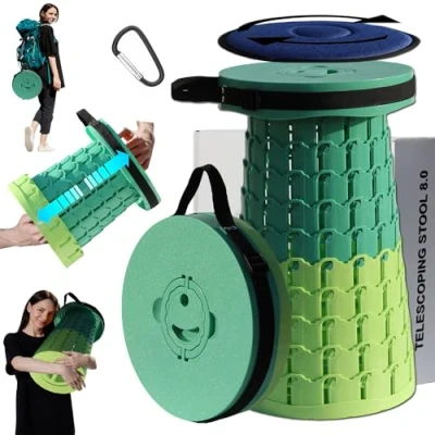Imagen de taburete telescópico portátil mejorado de 19.7 pulgadas con asiento más grande y carga fuerte, plegable cojín retráctil, silla telescópica resistente para adultos
