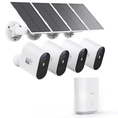 Imagen de AOSU Camara Vigilancia WiFi Exterior Solar, 5MP Camaras de sin Cables, Visión Nocturna Colorida, Vista 166, Audio Bidireccional, Detección Movimiento PIR, IP67 4Cam