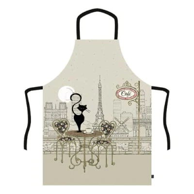 Imagen de kiub Delantal de cocina Paris Tour Eiffel con gato en el restaurante ajustable y caja regalo, blanco, Talla única