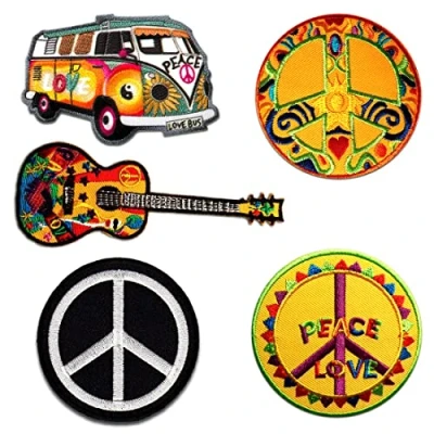 Imagen de Hippie Set 5 Piezas Parches Termoadhesivos Bordados Aplique Para Ropa