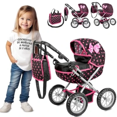 Imagen de Kinderplay Cochecito de Juguete para muñecas, góndola, Altura Entre 33 y 63 cm, Este es más fácil Empujar niños, KP0262G