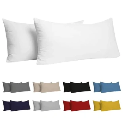Imagen de Dreamzie Fundas de Almohada (Juego 2) Blanco para Las Almohadas 40 x 80 cm 100% Algodon Jersey Funda Cojin Cama Protector