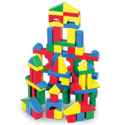 Imagen de Melissa &amp; Doug Bloques de madera geométricos, 100 piezas, Juguetes desarrollo, Juego clásico madera, construcción, Regalo para niños y niñas 3 4 5 6 7 8 años