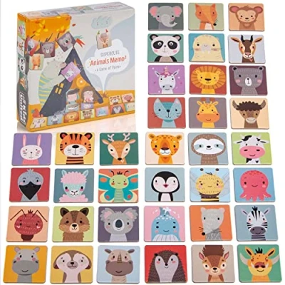 Imagen de all Kids United Juego de Memoria del Cartas Memo², con Lindas Parejas Animales; Juguetes educativos para niños a Partir 2 años (Clásico 72 Cartas)