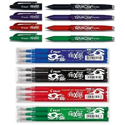 Imagen de Pilot Frixion Bolígrafos roller de tinta borrable () 4 unidades colores surtidos + Minas, Black, Blue, Red &amp; Green