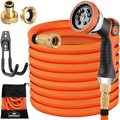 Imagen de GARDEBRUK® Manguera de Jardín Extensible Flexible 15m 8 Funciones Riego Adaptador 1/2&#039; 3/4&#039; Núcleo Látex Naranja