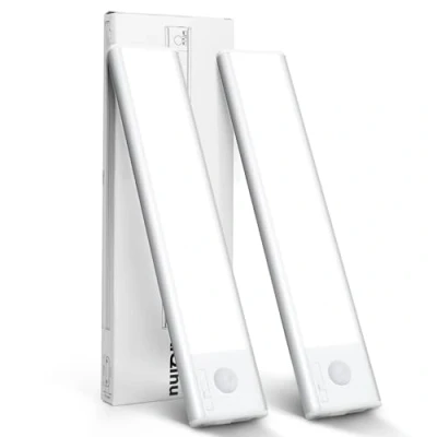 Imagen de AiQInu 66 LED Closet Light con sensor de movimiento, USB recargable Undercabinet Light, 20cm Dimmable Lámpara tira adhesiva magnética para la cocina, escaleras, pasillos