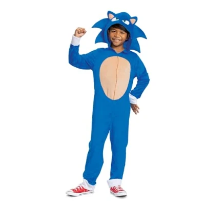 Imagen de disfraz de Sonic the Hedgehog, oficial la película y tocado, talla S para niños (4 6)