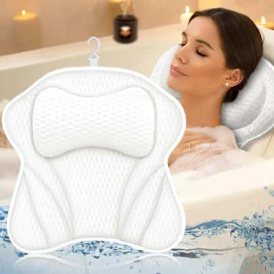 Imagen de BARAKYEG Almohada de Baño,Nuevo Malla 4D Cojín baño,Almohada Baño con 6 Ventosas Antideslizantes,Puede soportar la Cabeza,el Cuello,la Espalda,SPA en Casa Bañera Hidromasaje,Lavable a Máquina