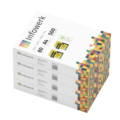 Imagen de Infowerk PEFC Papel para Impresora Laser (2000 hojas, 4 x 500 mm, A4, 80 g), color blanco