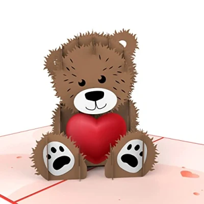 Imagen de MOKIO® Tarjeta Pop Up Oso peluche con corazón de regalo 3D para cumpleaños, Día San Valentín o Aniversario bodas, Teddy Bear felicitación sobre