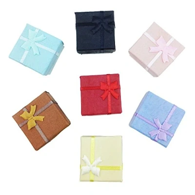 Imagen de TRIXES Caja para Anillos 5 Joyeros Cuadrados Elegantes Propuesta de Anillo Compromiso Regalo Boda Vitrina con Interior Espuma y Lazo Cinta Colores Surtidos