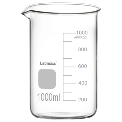 Imagen de Labasics Vaso de Vidrio, 1 Paquete, Forma Baja Graduado Vidrio Borosilicato con Pico Vertedor, 1000 ml, Resistencia a Altas Temperaturas, Uso en Laboratorio