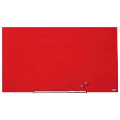Imagen de Nobo Pizarra Magnética de Cristal Con Bandeja para Rotuladores Extraíble, 1000 x 560 mm, Sistema Instalación InvisaMount, Impression Pro, Rojo, 1905184