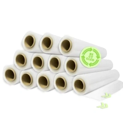 Imagen de Rollo Film Elástico de Plástico Estirable, Transparente 70% Reciclado, 50 cm Extensible Hasta 300 Metros Largo, Protector Embalaje Industrial Resistente, para Embalar (12 Rollos)
