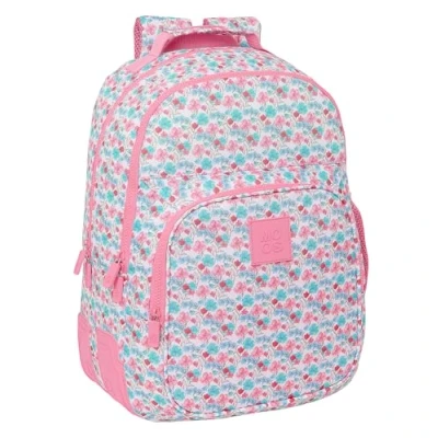 Imagen de Safta MOOS FLORES Mochila Doble Adaptable Carro, Tejido Reciclable, Ideal para Niños de Diferentes Edades, Cómoda y Versátil, Calidad Resistencia, 32x15x42 cm, Color Multicolor