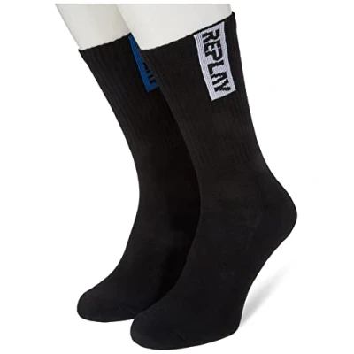 Imagen de REPLAY C100800 001 N191 Calcetines de tenis con plantilla acolchada, logo (2 pares) Socks Unisex BLACK/BLACK Tamaño 43/46