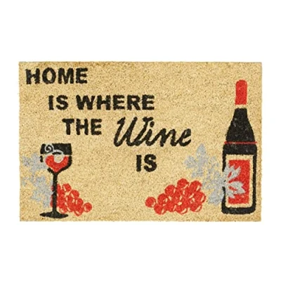 Imagen de Relaxdays Felpudo Home IS Where The Wine para la Entrada, 40 x 60 cm, Fibra de Coco y PVC, Antideslizante, Natural