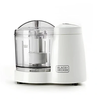Imagen de BLACK+DECKER BXCH120E Picadora de alimentos, 120W, bol plástico 350 ml, 1 velocidad, tapa con cierre seguridad, cuchillas acero inoxidable, uso y limpieza fácil, blanco/gris