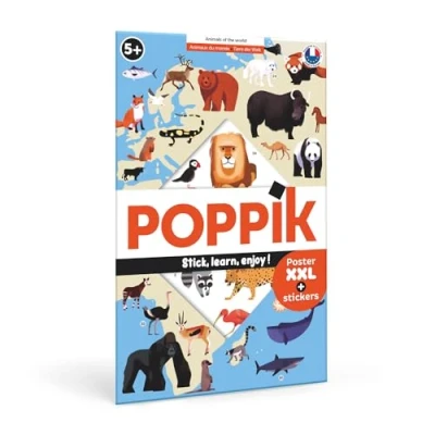Imagen de Poppik Discovery Kit de pegatinas animales del mundo, para niños 5 años en adelante, divertido y educativo