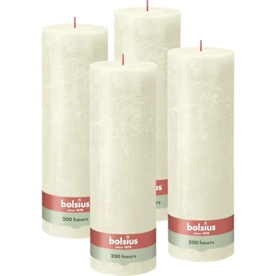 Imagen de Bolsius Vela rústica XXL Marfil Juego de 4 velas decorativas para el hogar Larga duración combustión 200 horas sin perfume cera vegana natural aceite palma 30 x 10 cm