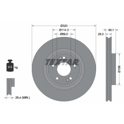 Imagen de TEXTAR PRO 92281803 Disco de freno KIA: SORENTO 2, 3, HYUNDAI: Santa FE Grand Fé