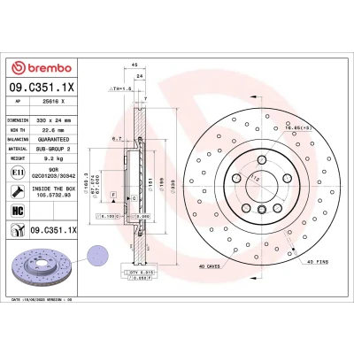 Imagen de BREMBO Disco de freno BMW: X1, 2 Active Tourer, Gran MINI: Countryman 330mm 24mm 5 perforado/ventil. int. revestido altamente carbonizado