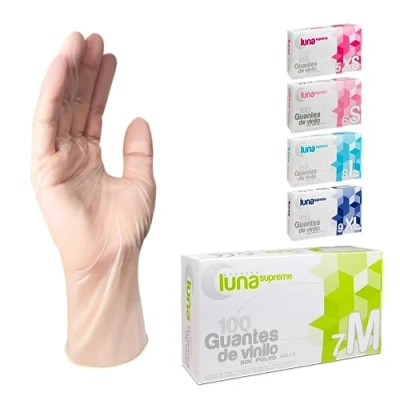 Imagen de MUNTRADE Guantes Desechables de Vinilo, 100 unidades/caja, Sin Polvo, (M, Transparente)