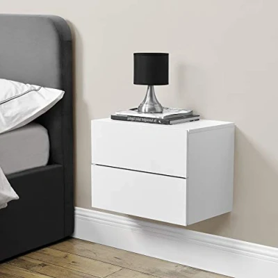 Imagen de [en.casa] Estante con 2 cajones para Pared 40 x 29 30 cm Balda Flotante Mesita de Noche Armario Compartimentos Cajonera Blanco