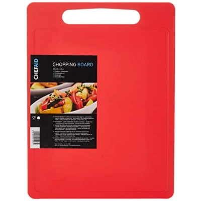 Imagen de Chef Aid Tabla de cortar grande polietileno rojo, superficie antideslizante multiusos, fácil limpiar y apta para lavavajillas con asa, 40 x 30 cm. Otras opciones color disponibles.