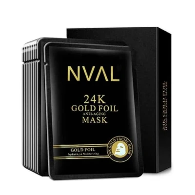 Imagen de Mascarilla Facial Oro 24 K (10 ud) con Ácido Hialurónico Antiarrugas (28ml), Cuidado De La Piel &amp; Hidratante Vegana Skincare Fórmulas Coreanas ingredientes activos, Mujer (ORO)