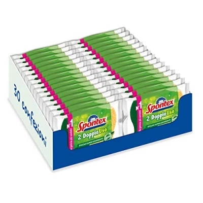 Imagen de Spontex Doble Uso Especial x2, Esponja Vegetal de celulosa Natural, para Limpieza Platos y vajillas, Caja 30 Paquetes