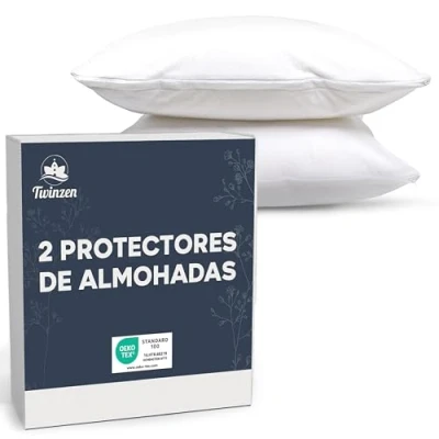 Imagen de Protector de Almohada Lote 2 Protectores Almohadas Impermeable con Cremallera Certificado Oeko Tex Tecnología Twinzen Blancas
