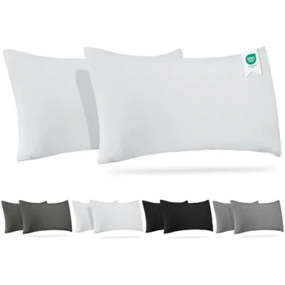 Imagen de Barbons Funda de Almohada 40x70 Blanco Juego 2 100% Algodón Jersey, Cojin para Cama Protector 40 x 70 cm