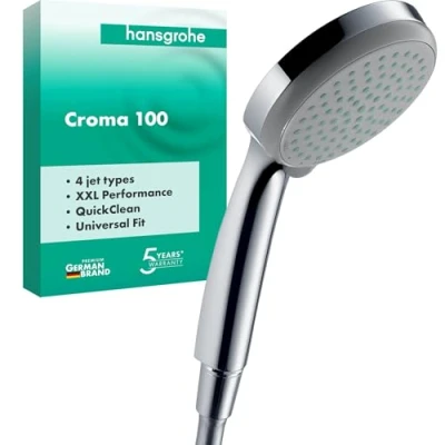 Imagen de hansgrohe Croma 100 ducha de mano, alcachofa con 4 tipos chorro, cabezal redondo (⌀ mm), sistema antical, cromo, 28535000