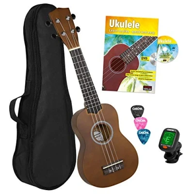 Imagen de CASCHA HH 3956 GB Ukulele Soprano con cuerdas de AQUILA, bolsa almacenamiento, formación en ukelele ingles (+DVD), afinador y 3 púas