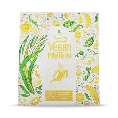 Imagen de Proteína Vegana en Polvo Sabor Banana 100% Proteina 23g dosis Vegan Protein Powder de Guisante, Arroz, Girasol y Soja Aislada para Masa Muscular 600g Alpha Foods