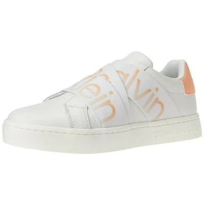Imagen de Calvin Klein Jeans Classic Cupsole Elast LTH YW0YW01443, Zapatilla con Suela Mujer, Blanco (Bright White/Apricot Ice), 43 EU