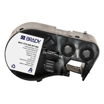 Imagen de Brady Cinta de vinilo para impresoras Etiquetas BMP41/BMP51/BMP53/M511 adhesivas Negro sobre blanco (9,53 mm (an) x 7,62 m (l)) M4C 375 595 WT BK