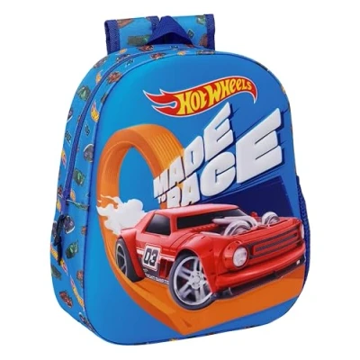 Imagen de Safta HOT WHEELS Mochila Escolar, con Diseño 3D, Adaptable a Carro, Ideal para Niños de Diferentes Edades, Cómoda y Versátil, Calidad Resistencia, 27x10x33 cm, Color Azul Marino/Azul
