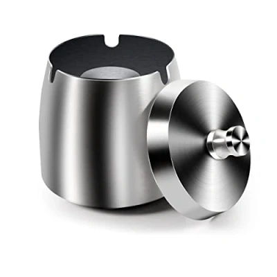 Imagen de cenicero para exteriores con tapa, a prueba de olores, pie exteriores, acero inoxidable, e interiores