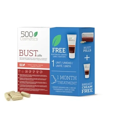 Imagen de Packs 500Cosmetics Breast: Pastillas + Crema para Aumentar y Reafirmar el Pecho femenino Ingredientes 100% Naturales (1) 60 cápsulas 100 ml