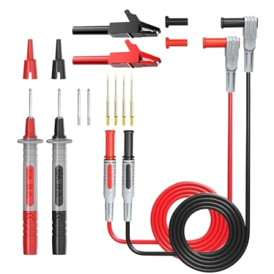 Imagen de Cleqee Kit de Cables Prueba para multímetro Sonda Cable con Conector Banana 4 mm 8 Piezas Agujas reemplazables Pinzas Cocodrilo Pinza amperimétrica