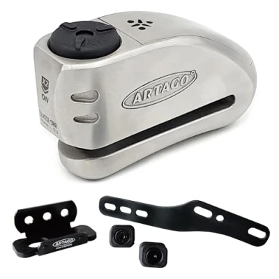 Imagen de Artago 32S2 Pack Candado Antirrobo Disco con Alarma 120db Alta Seguridad + Soporte para Yamaha MT 07 y Tracer 700, Homologado Sra