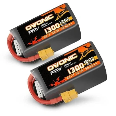 Imagen de OVONIC Batería de polímero litio para helicóptero teledirigido FPV, avión, Quadcopter, Hobby Racing, 6S, 1300 mAh, 22,2 V, 120 C, con conector XT60