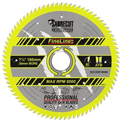 Imagen de 1 x SCCSW18580 SabreCut 185mm 80T 30mm Agujero Fineline Thin Kerf Madera Contrachapada MDF Contrachapado Corte Cruz y Rip Circular Hoja de Sierra